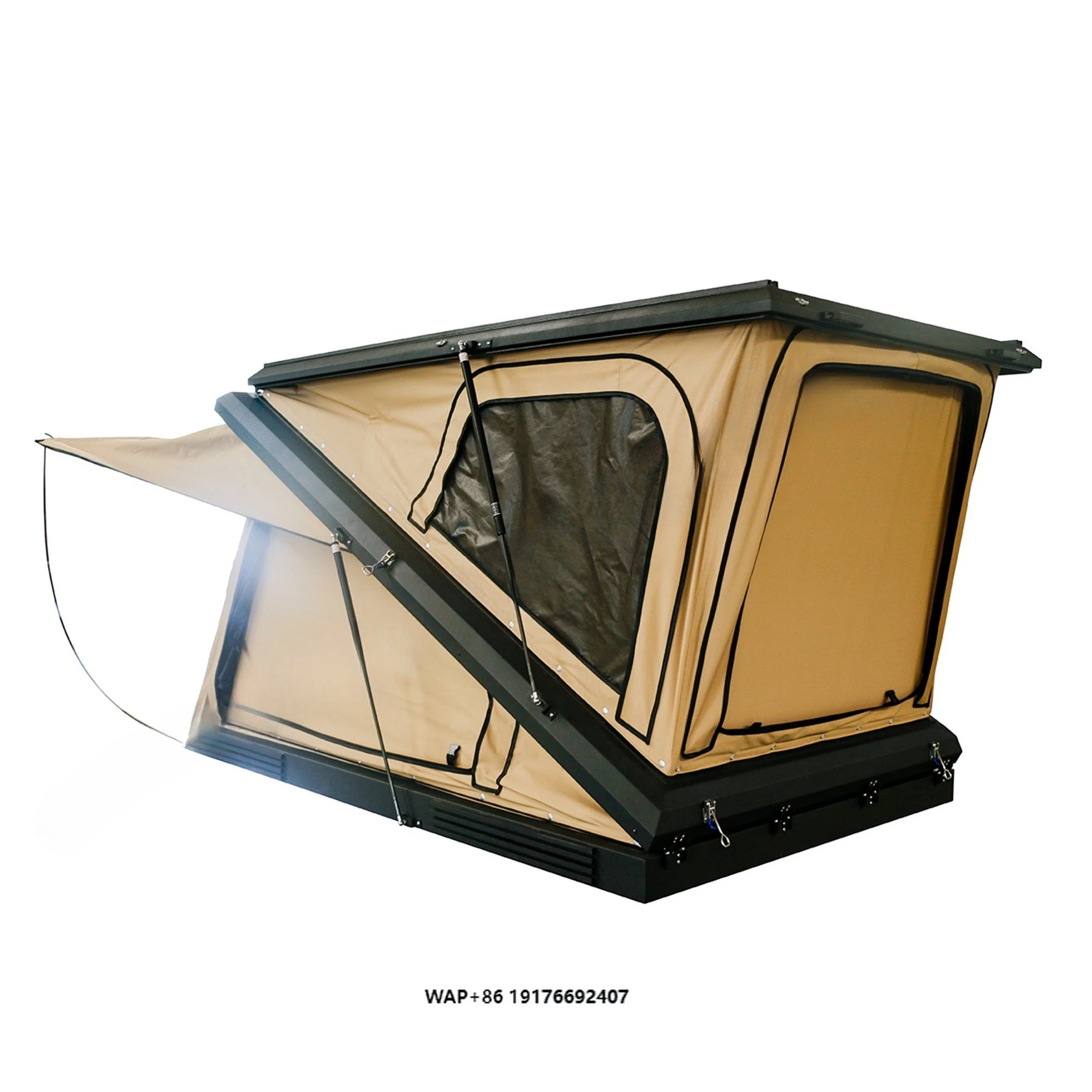 Portable Double Layer Car Roof Top Tent Waterproof Canvas With Aluminum Pole Hard Shell for SUV Truck Outdoor Camping