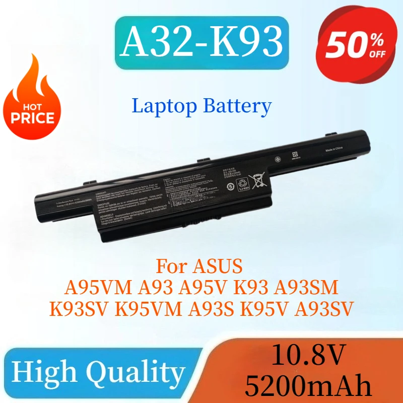 

100% новый аккумулятор для ноутбука A32-K93 A42-K93 A41-K93 10,8 В 5200 мАч для ASUS A95VM A93 A95V K93 A93SM K93SV K95VM A93SV