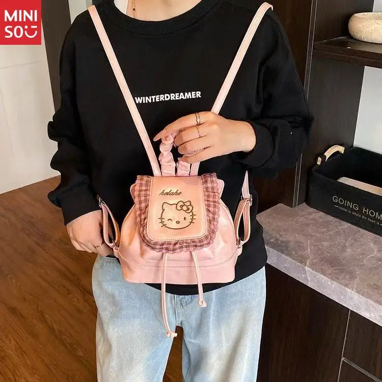 Miniso Korean Style PU Leather Hello Kitty Backpack, Unique Cartoon Bag for Women & Girls