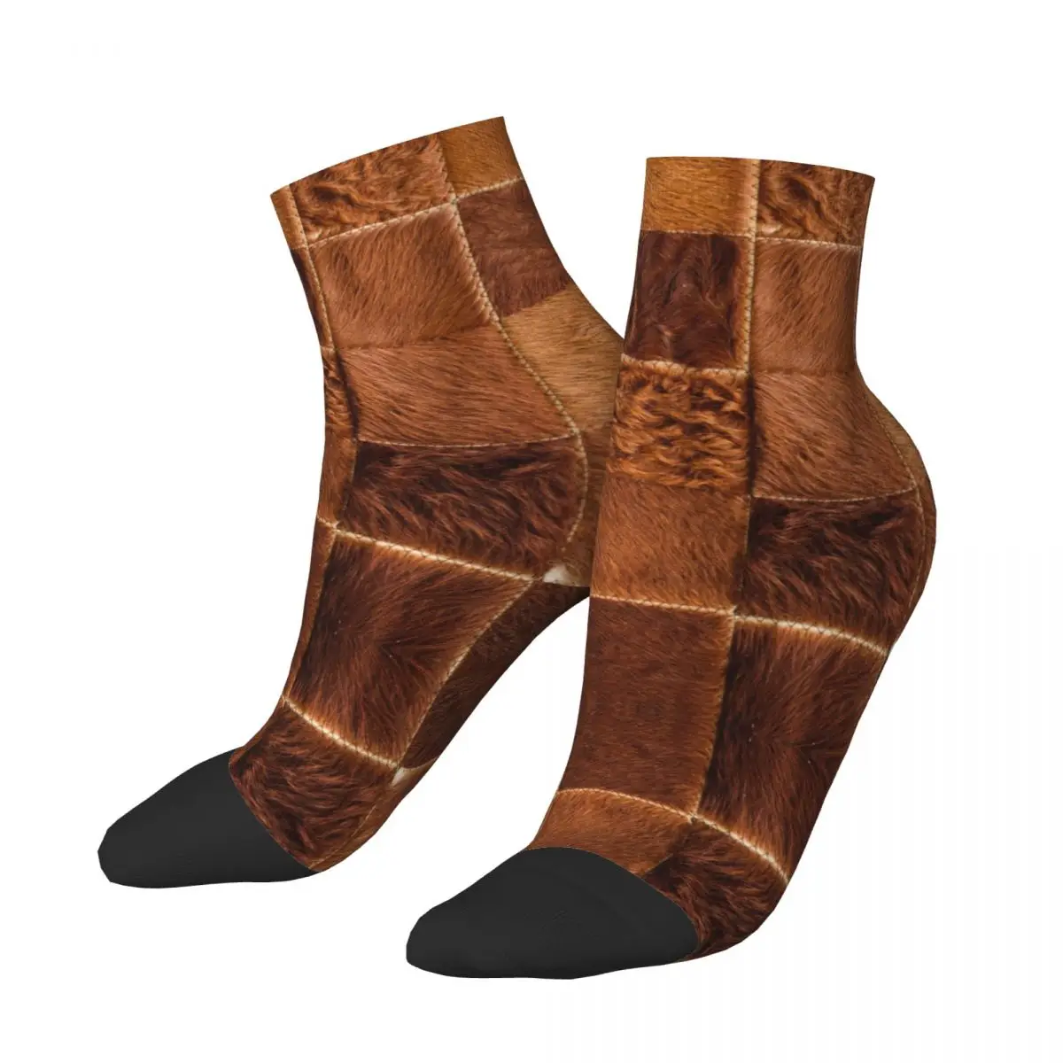 Calcetines de vestir de piel de vaca a cuadros para hombre y mujer, calcetín cálido y divertido con textura de piel de Animal, color marrón, novedad