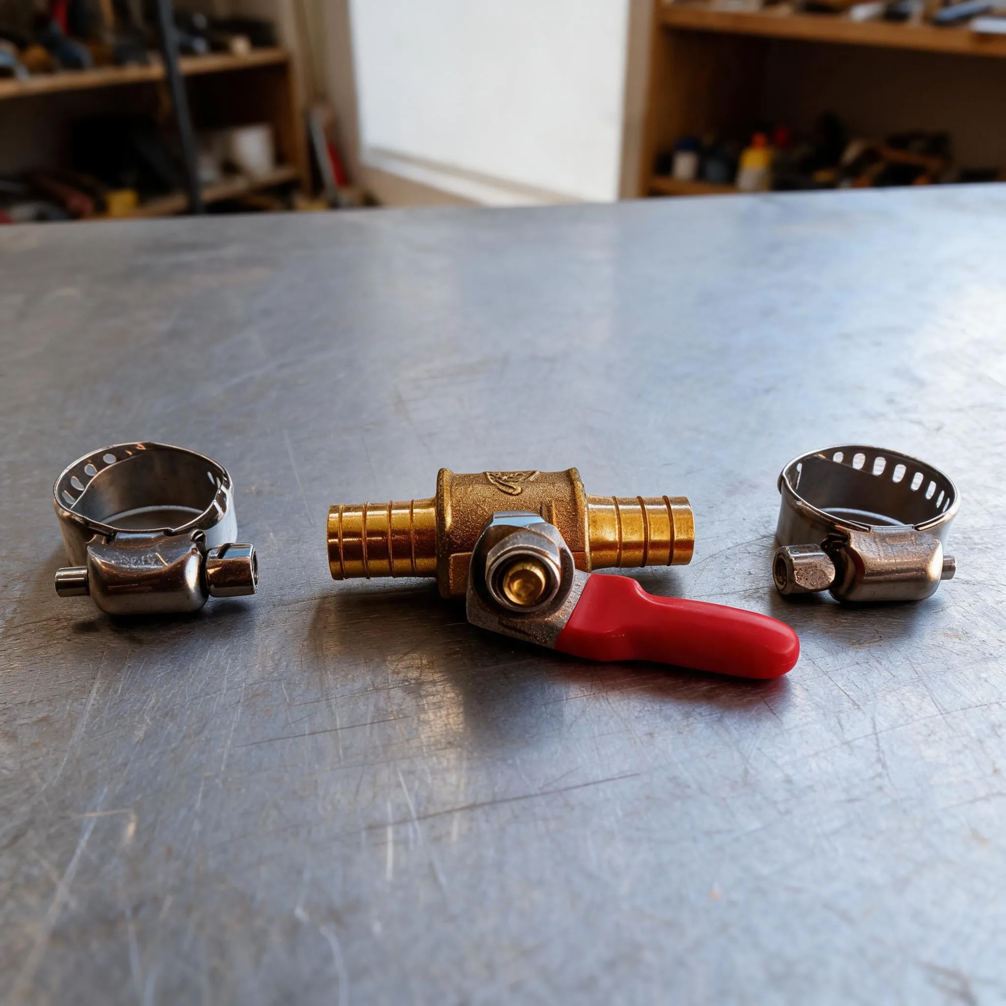 Air-operated Brass Ball Valve 8mm Red Handle For Water Air Hose Fitting With Clamps Pneumatic Tool Accessories