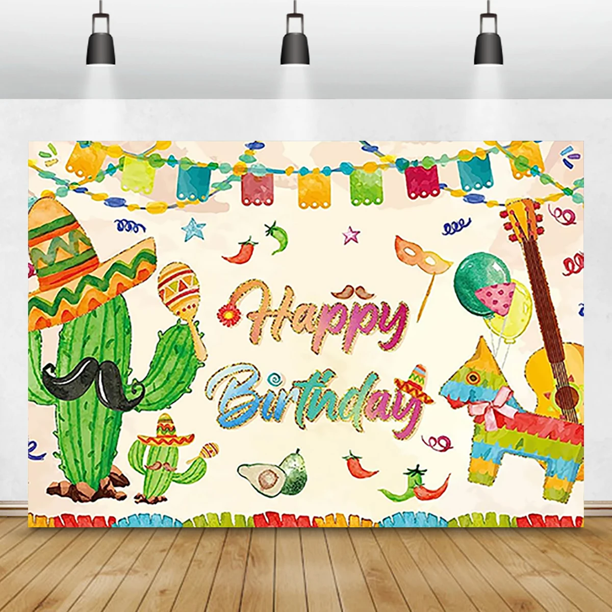 Mexican Happy Birthday Backdrop Fiesta Party Decorations Supplies Mexico Cinco De Mayo Carnival Banner Colorful Flags Floral