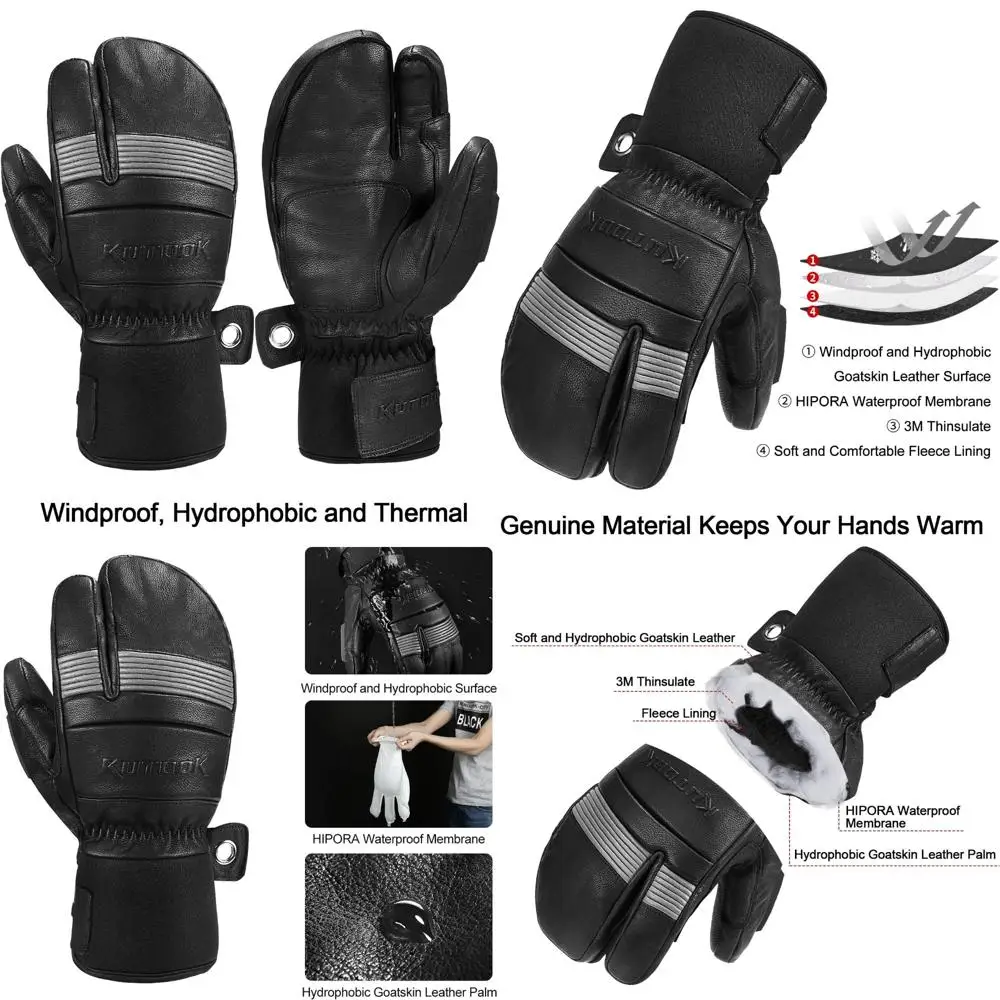 

Waterproof Goat Leather Ski Mittens with Membrane for Outdoor Winter Sports and Activities