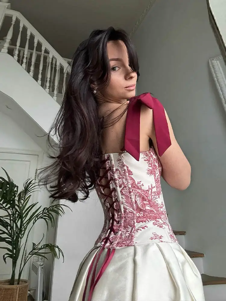 Bedruckte Schnür-Korsett-Tops für Damen, sexy, trägerlos, ärmellos, rückenfrei, schmal geschnitten, unregelmäßiger Saum, kurzes Top, neu, Partykleidung – Detail 16