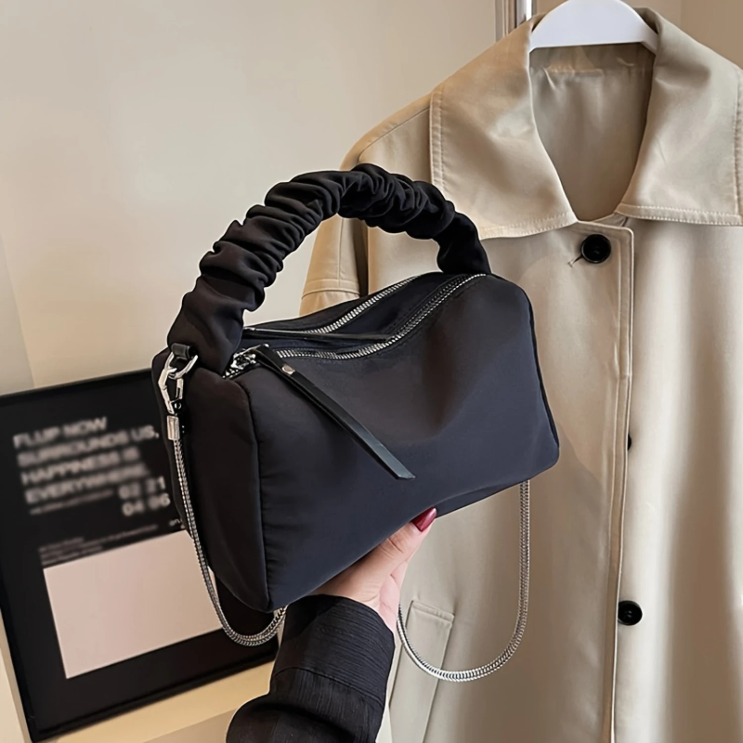 Cross Body Bag with Chain Strap, Shoulder Handbag with Ruched Handle for Women Strawberry crochet Pom pom maker Crocheting kit