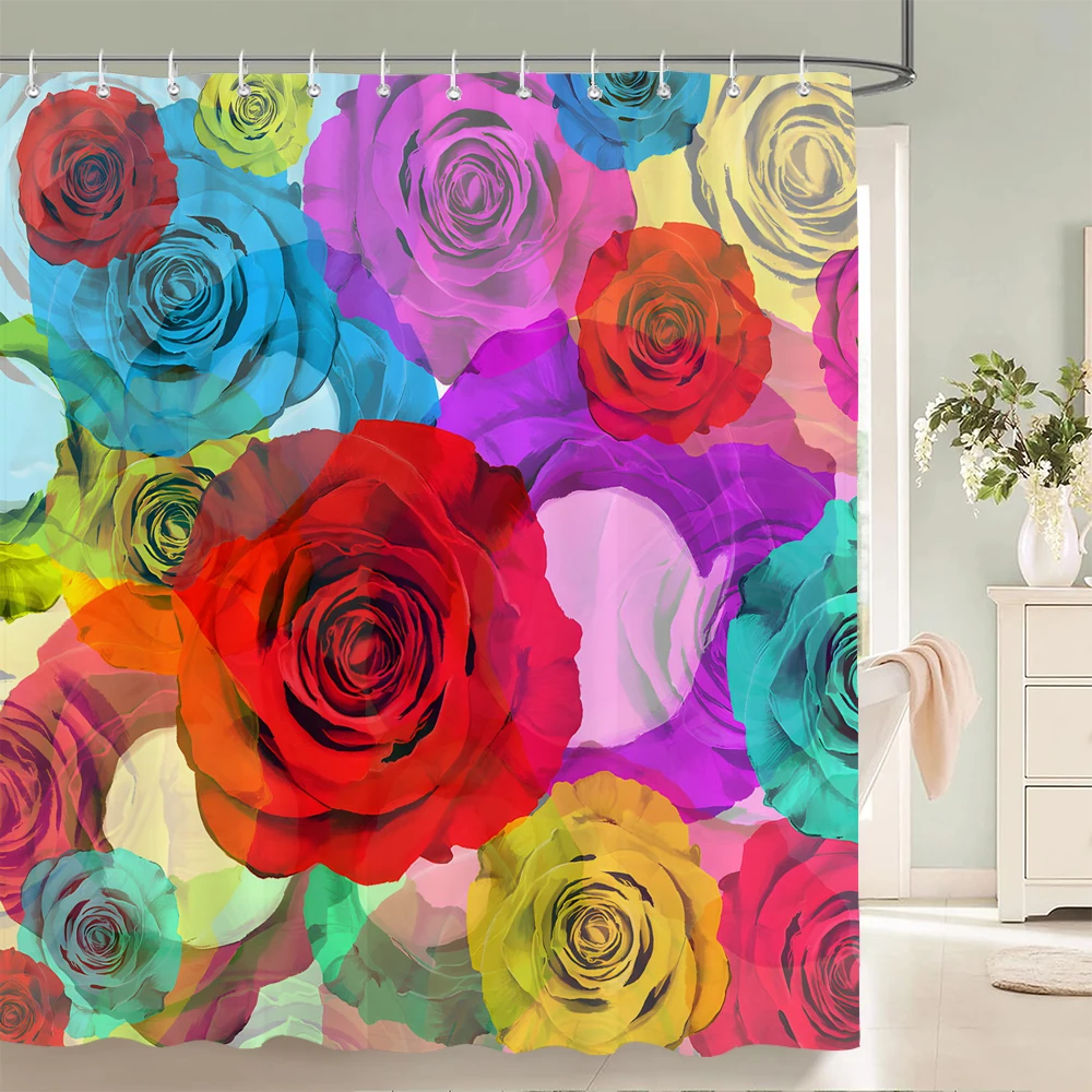 

3D beautiful rose flowers printed bathroom curtain polyester waterproof with hooks home decor shower curtain bathroom screen
