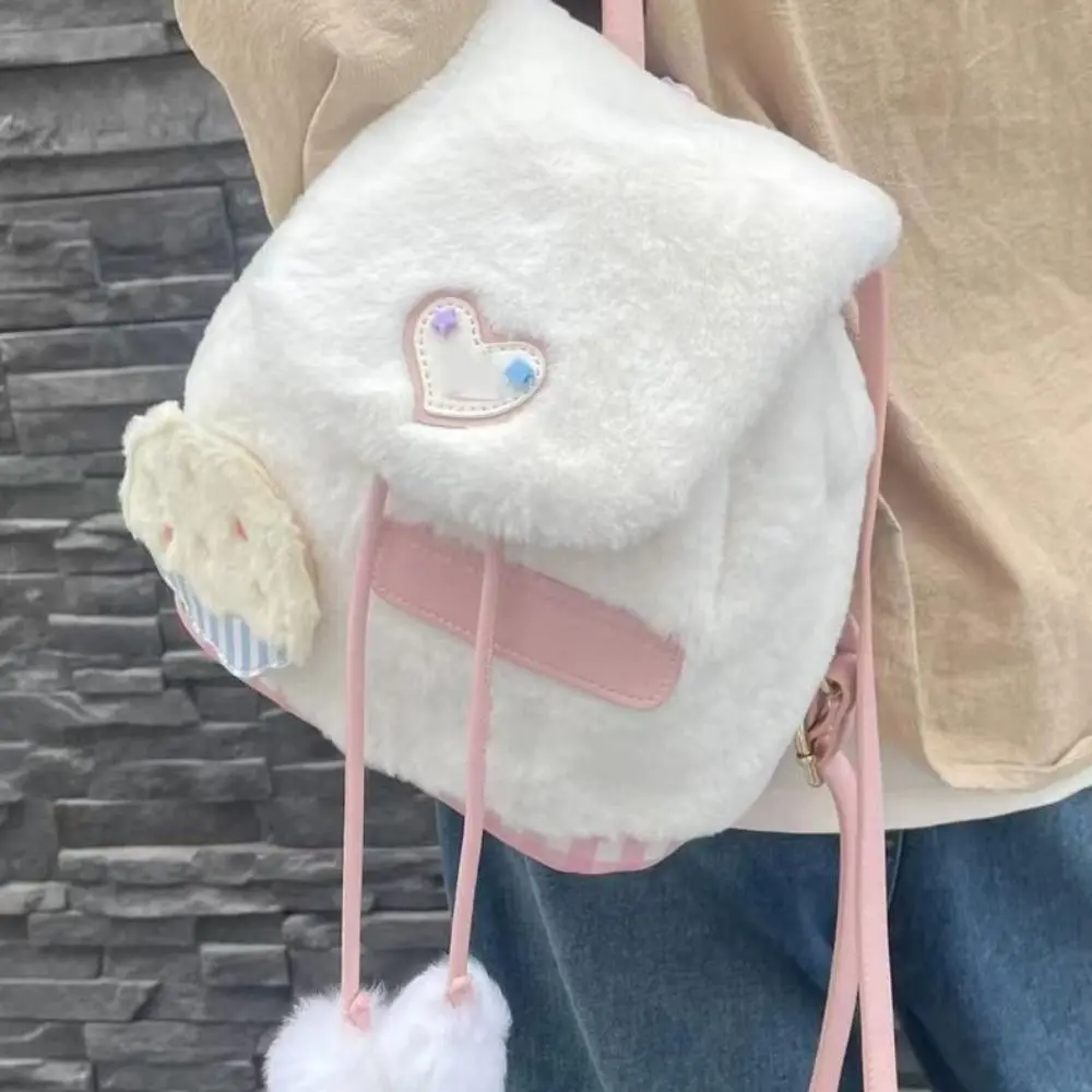 Alça de ombro ajustável saco de escola de pelúcia zíper camada interna bolo mochila de pelúcia grande capacidade bonito dos desenhos animados saco de escola