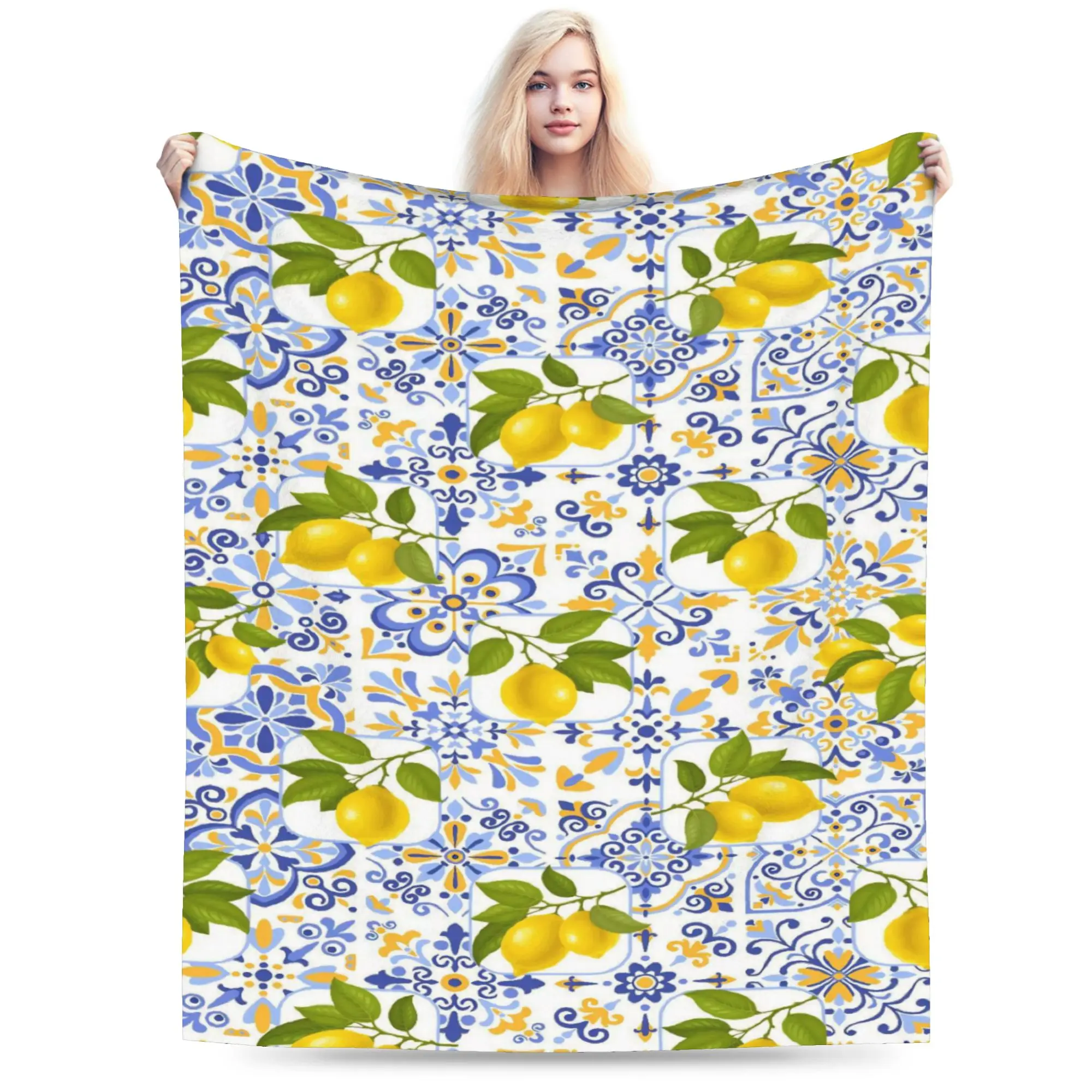 Lemon Sicily Rectangle Blankets Flannel  Multifunction Soft Throw Blankets for Bed Plush Thin Quilt