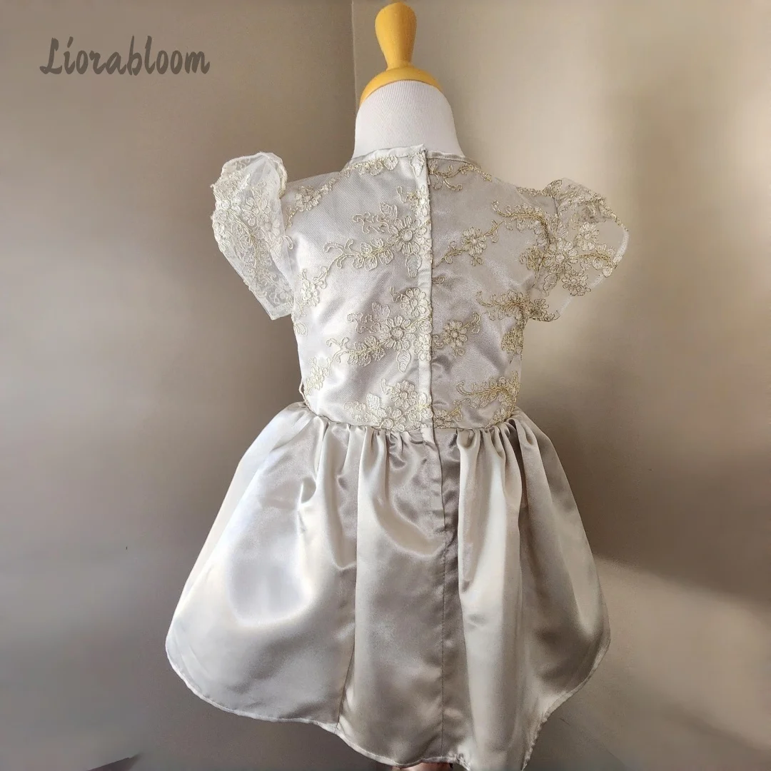 Abito Elegante da Cerimonia per Ragazze con Gonna Voluminosa, Design Personalizzato in Pizzo, Vestito in Tulle per Matrimoni e Feste