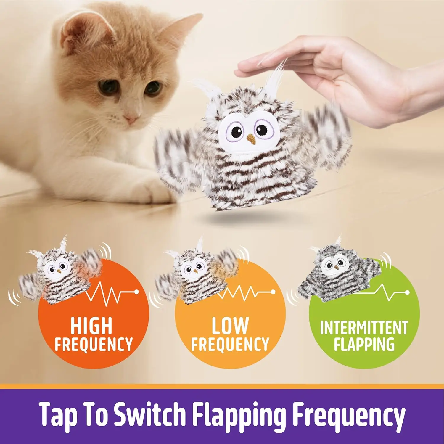 Interactive Cat Toy Rechargeable Automatic Chirping Owl Cat Toy With Catnip, Auto Beating Wings Flying Bird Cat Toys For Indoor