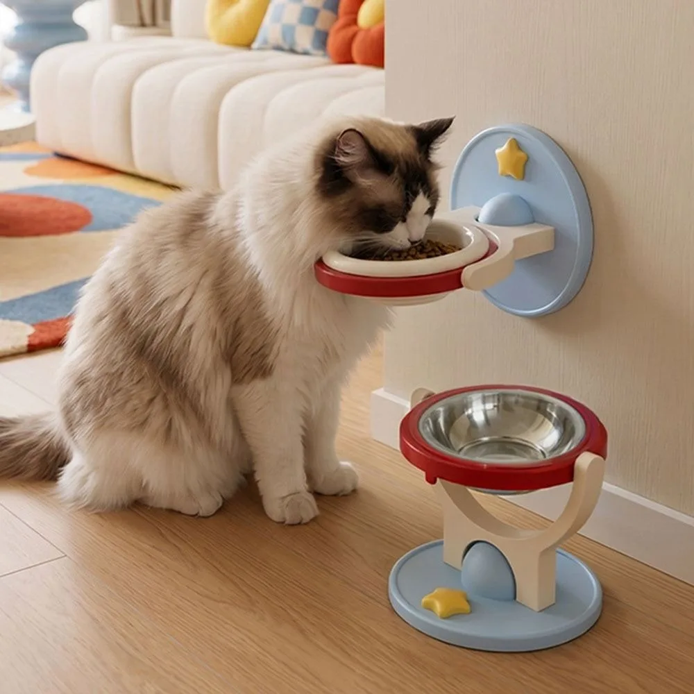Creative Adjustable Angle Cat Bowl 304 Stainless Steel Non-Slip Pet Bowl Chin Protection Multifunction Water Food Bowl Dog