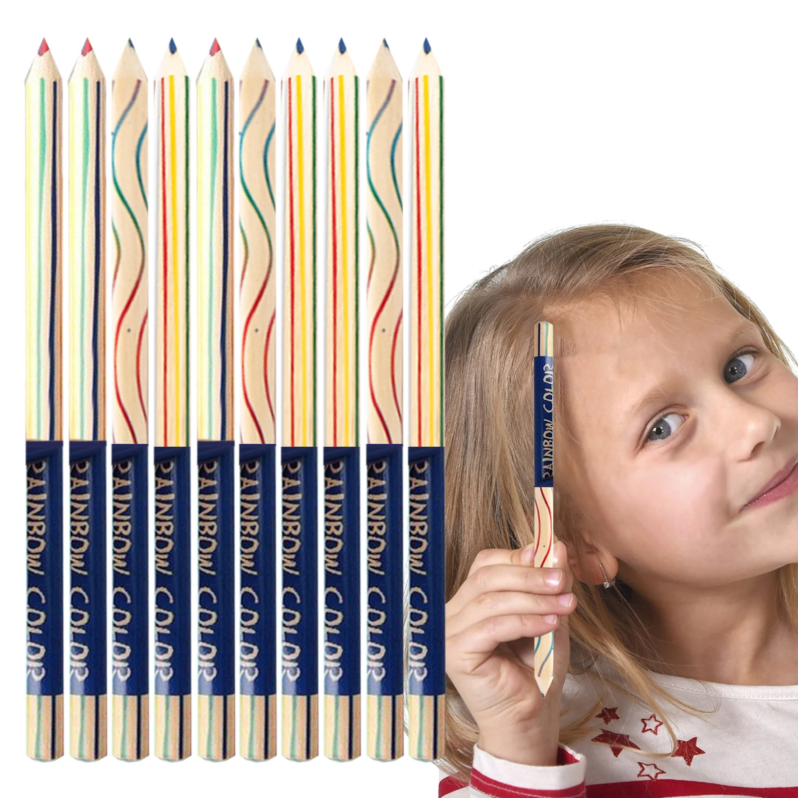 Rainbow Pencils 10 Pieces Colored Drawing Pencil 4-In-1 Colored Pencil For Adults Multicolored Pencils For Art Drawing Coloring