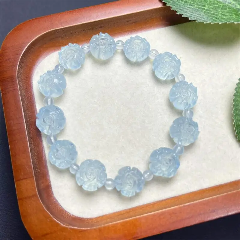 Natural Aquamarine Flower Bracelet Charms Handmade Fortune Energy Bangle Mineral Woman Jewelry Holiday Gift 1PCS