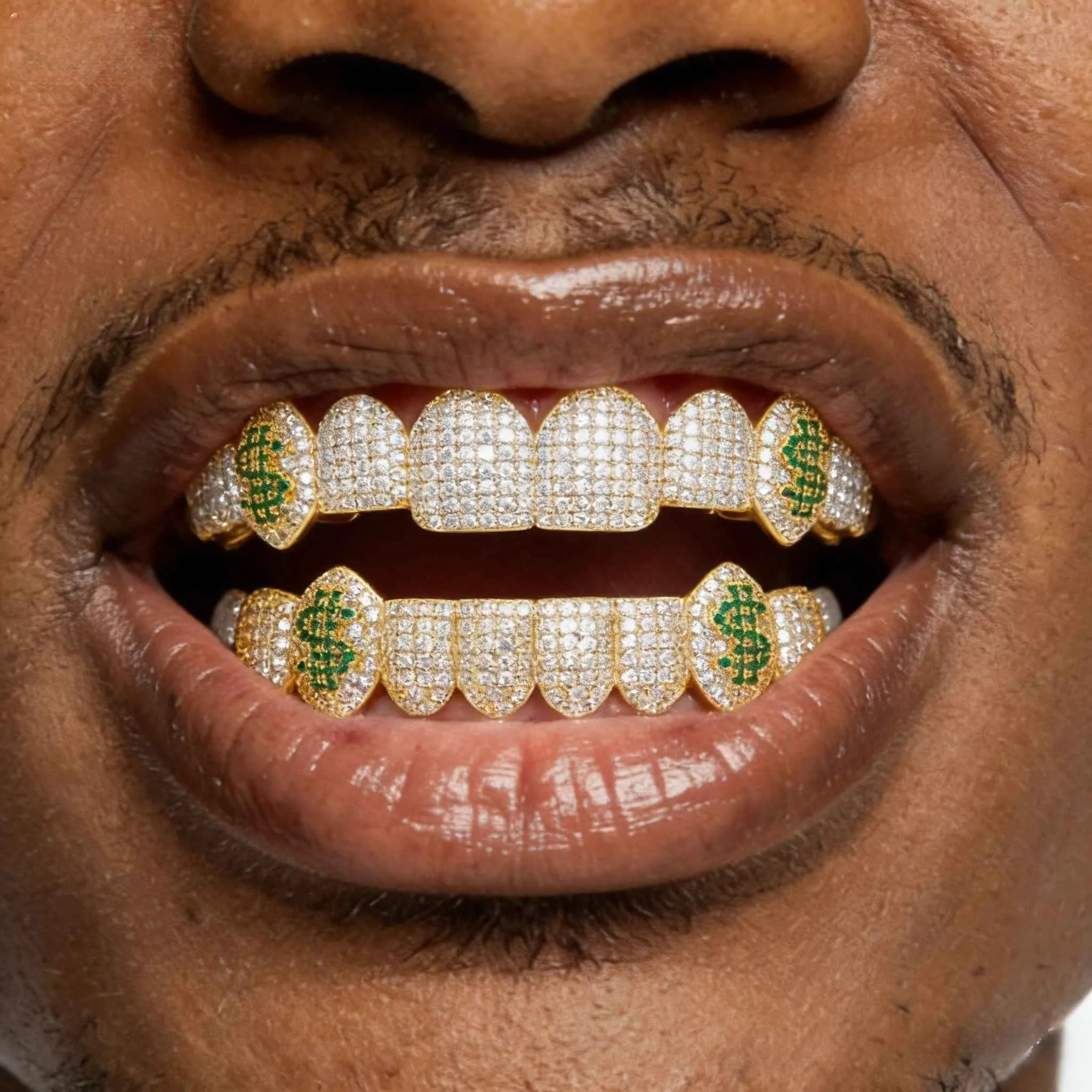 TOPGRILLZ Full CZ Stones 8 Top&8 Bottom Dollars Sign Tooth Caps Shiny Iced Out Zircon Braces Removable Dental Fashion Jewelry