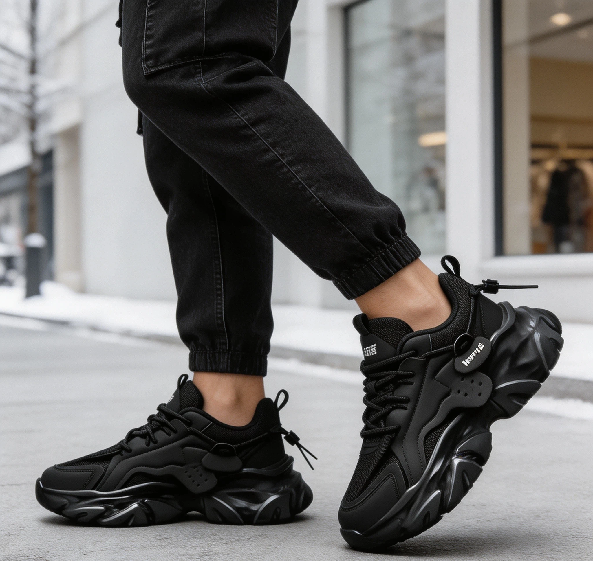 Men New Winter Breathable Black Mesh Sneakers Thick Sole Height Increasing Dad Shoes Casual Work Safety Footwear