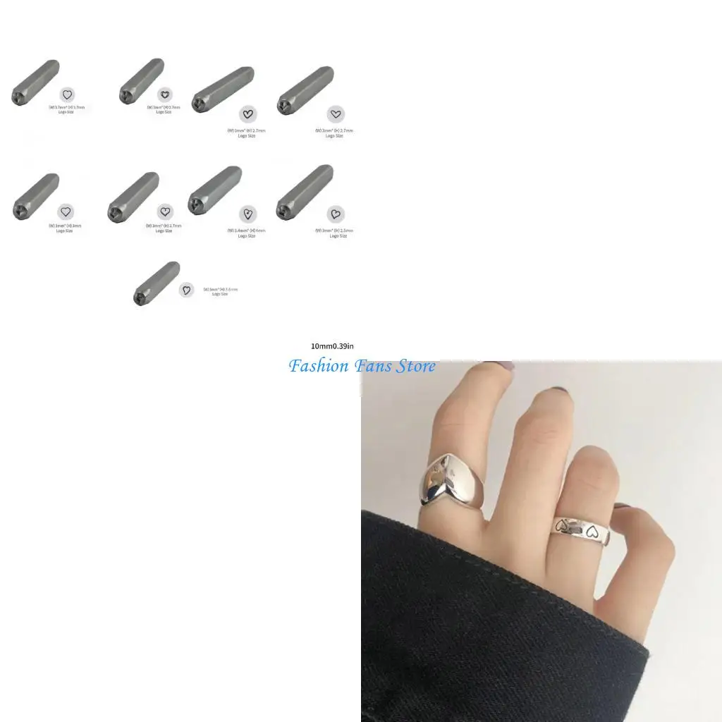 

Fashionable 9 Pieces Sturdy Steel Stamp Set 3MM Heart Shapes Accessory for Artistics Jewelry and Leather Work