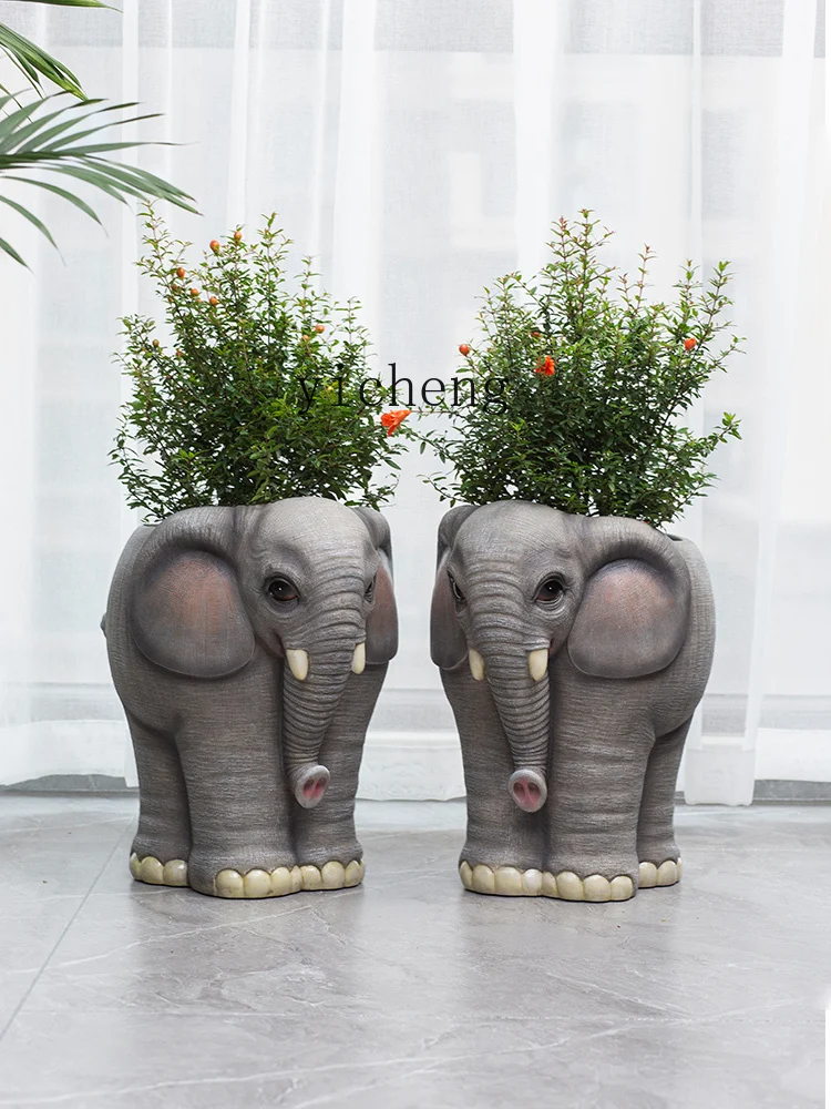 YY Creative Elephant Flowerpot Decoration Indoor Living Room on-the-Ground Green Plant Flower Device