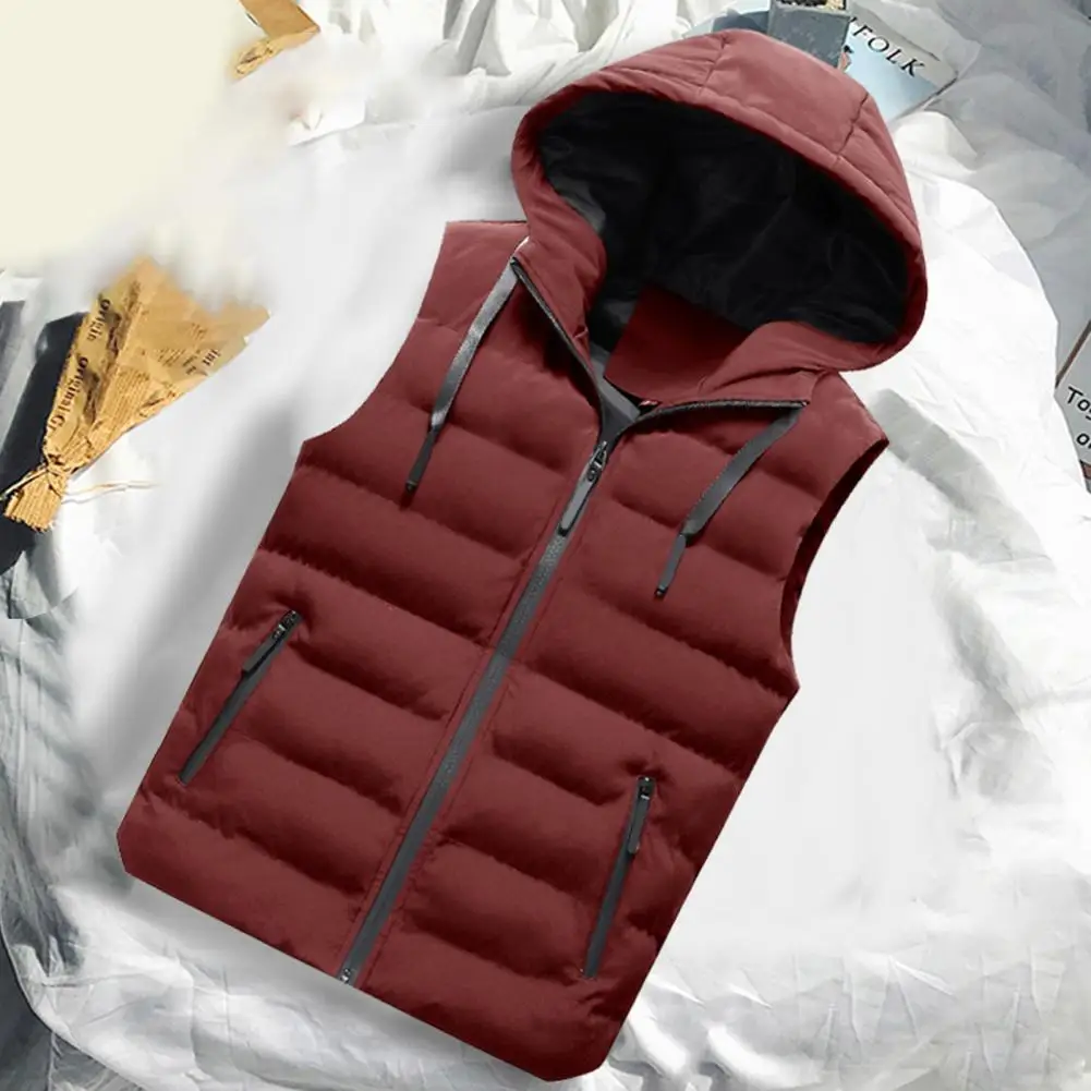 Trendy Men Vest Jacket Solid Color Keep Warm Skin-Touch Windproof Cotton Padded Sleeveless Jacket