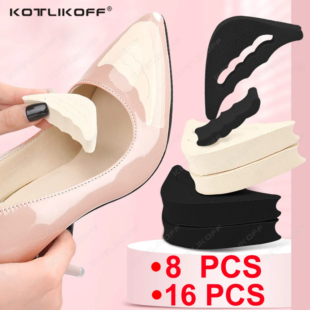 8/16개 소프트 스펀지 토 플러그 하프 깔창 재사용 가능한 발가락 필러 신발용 인서트 조절 가능 너무 큰 발 보조 패드 신발 깔창