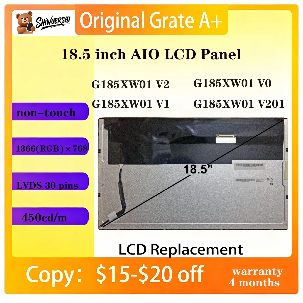 

Wholesale Original New LCD Panel Display Monitor G185XW01 V2 V0 V1 V201