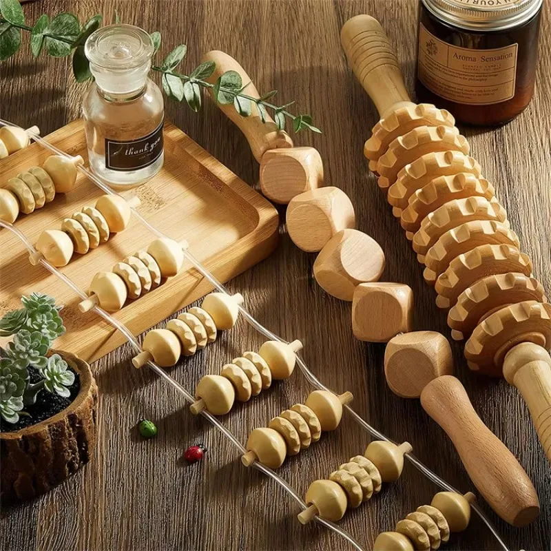 6Pcs Wooden Massage Tool Set, Roller & Gua Sha Tools for Muscle Relaxation Body Shaping Home Spa Use