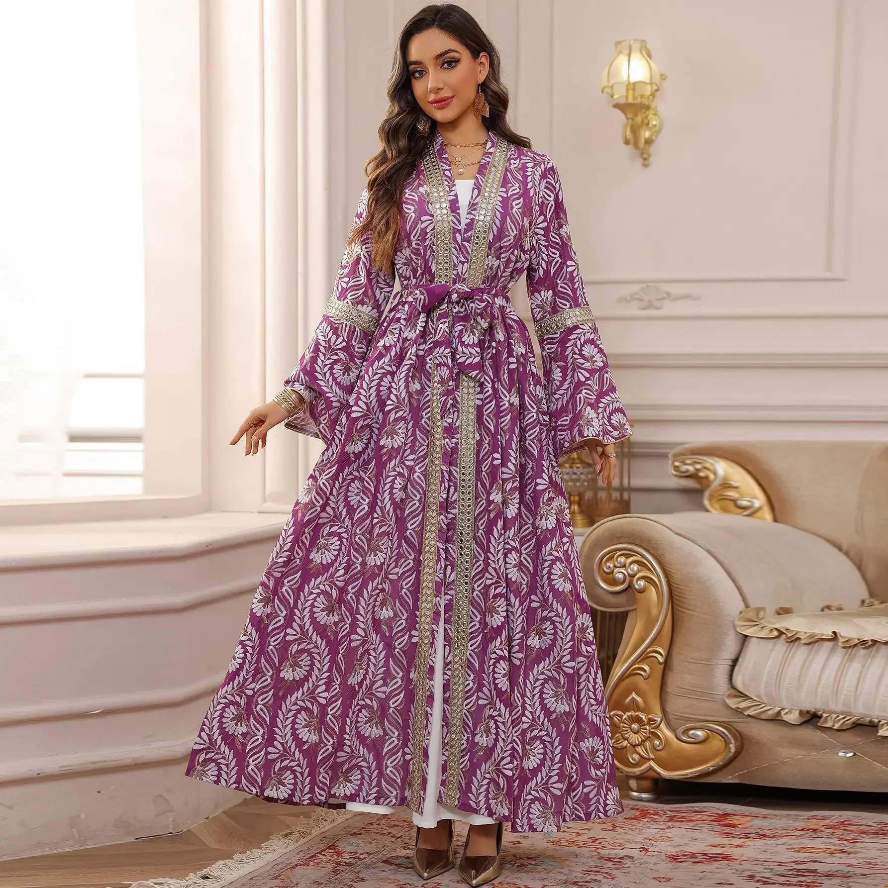 Eid Muslim Set for Women Embroidery Kimono Jalabiya Maxi Dress Dubai Abaya Kaftan Kebaya Marocain Femme Robe Caftan Ramadan Gown