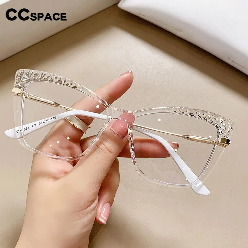 53355 Cat Eye Anti Blue Light Optical Glasses Frames Women Crystal Cut TR90 Fashion Computer Eyeglasses