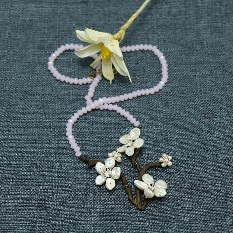 Designer Of The Same Style Special-shaped Pearls Hand-selected Baroque Pearls Cherry Blossom Powder Spar Necklace Collarbone