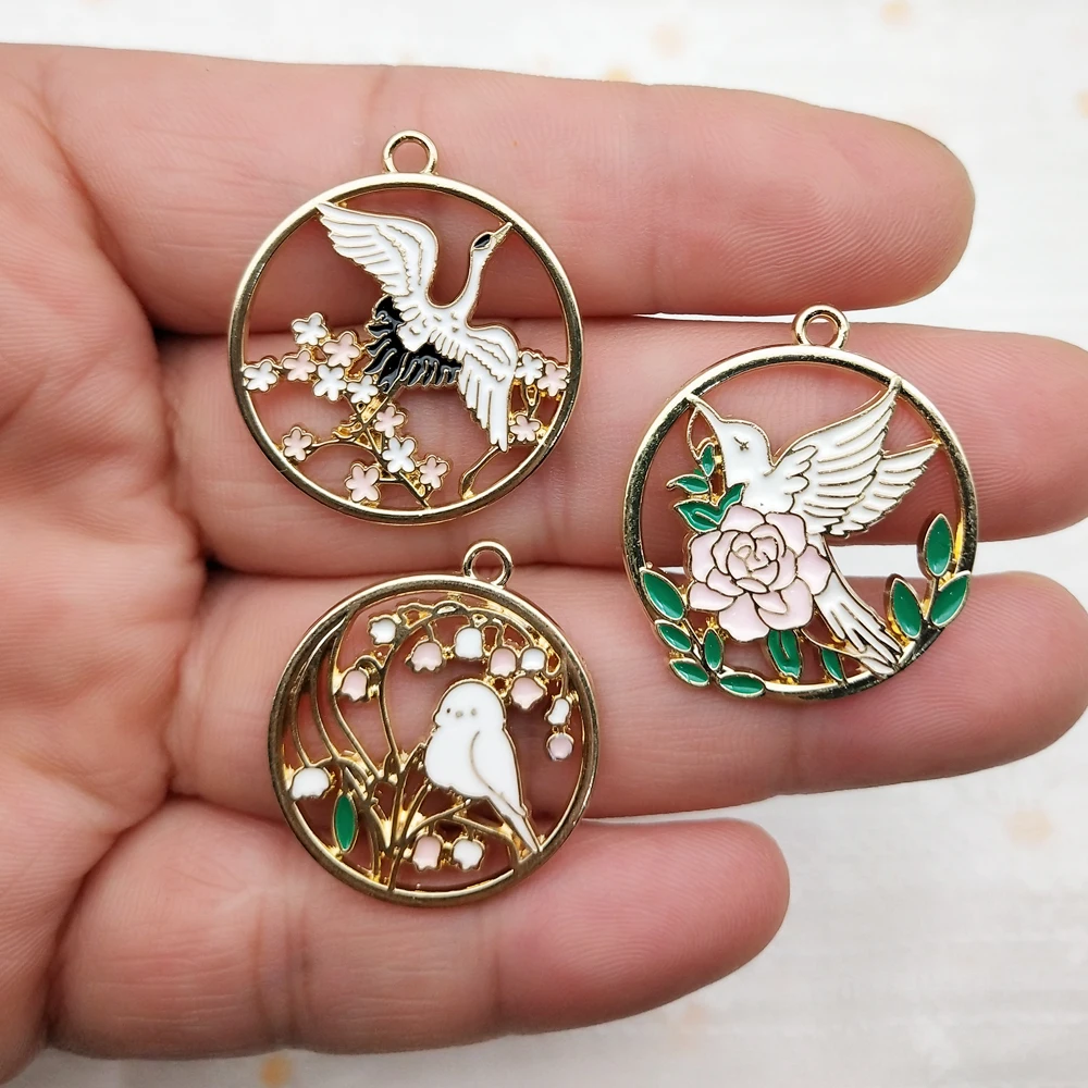 10pcs Flower Bird Charm Jewelry Accessories Enamel Earring Phone Keychain Bracelet Pendant Diy Making Alloy Metal Gold Plated