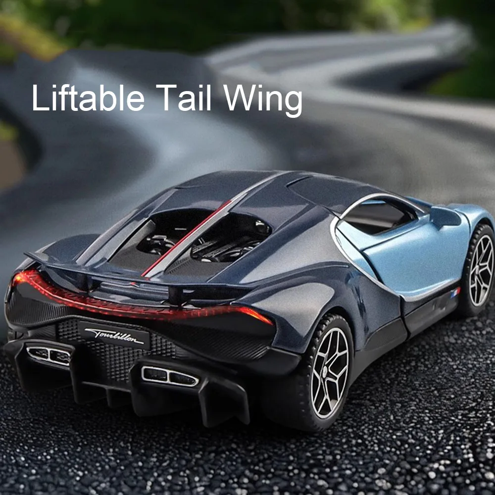 1:32 Tourbillon DIVO Model zabawki Supersamochody Odlew ze stopu Miniaturowe samochody sportowe Dźwięk Światło Drzwi otwarte Pociągnij do tyłu dla dzieci Prezenty