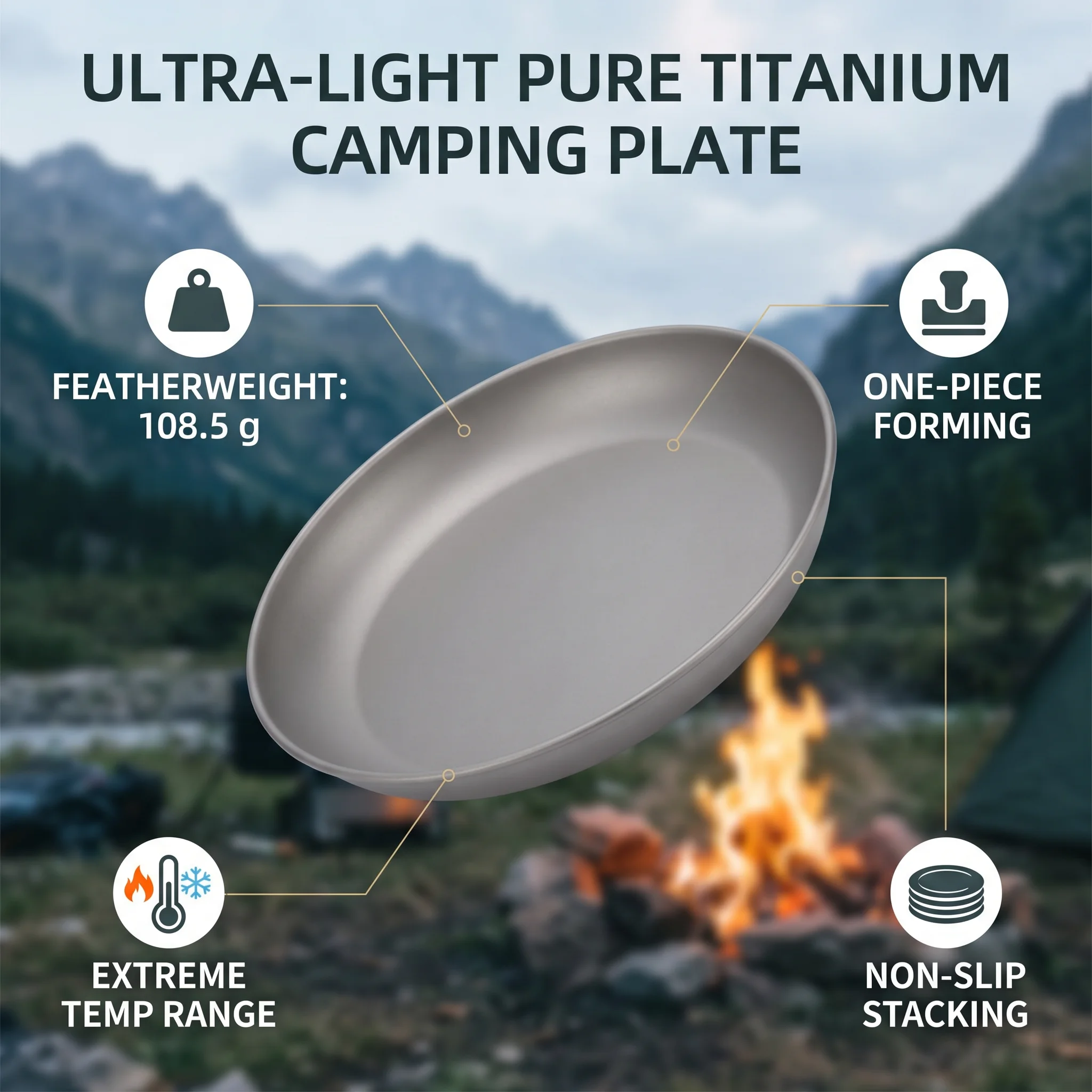 Portable Titanium Round Camping Plate Outdoor Ultralight Tableware Cookware Dishwasher Safe Backpacking Dinner Plate for BBQ view 3