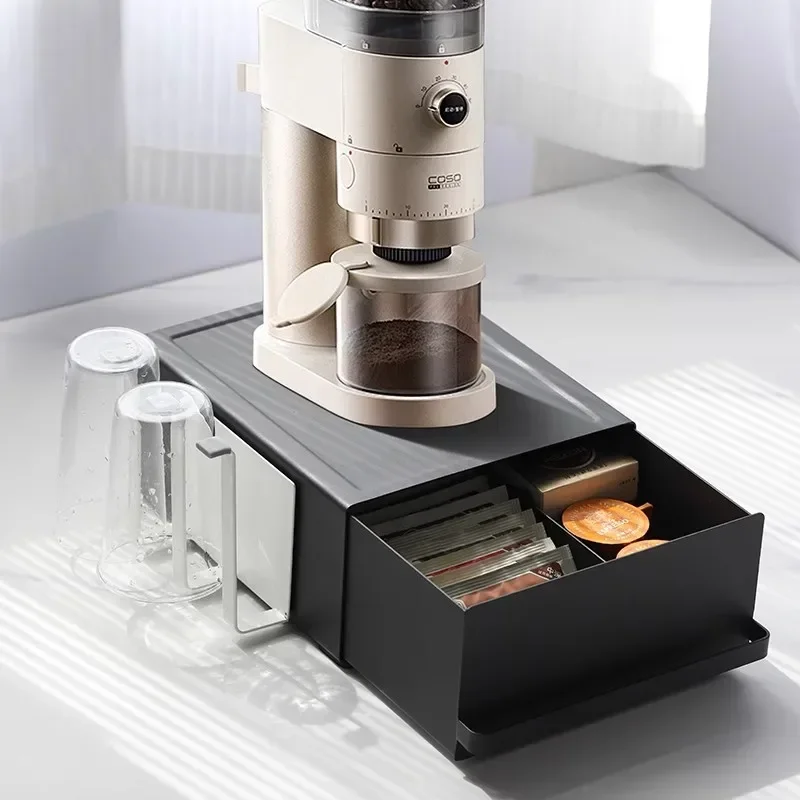 1 قطعة-صندوق تخزين معدني جديد على سطح المطبخ مع درج، منظم صينية مقسم لآلة القهوة، حامل موزع المياه #4