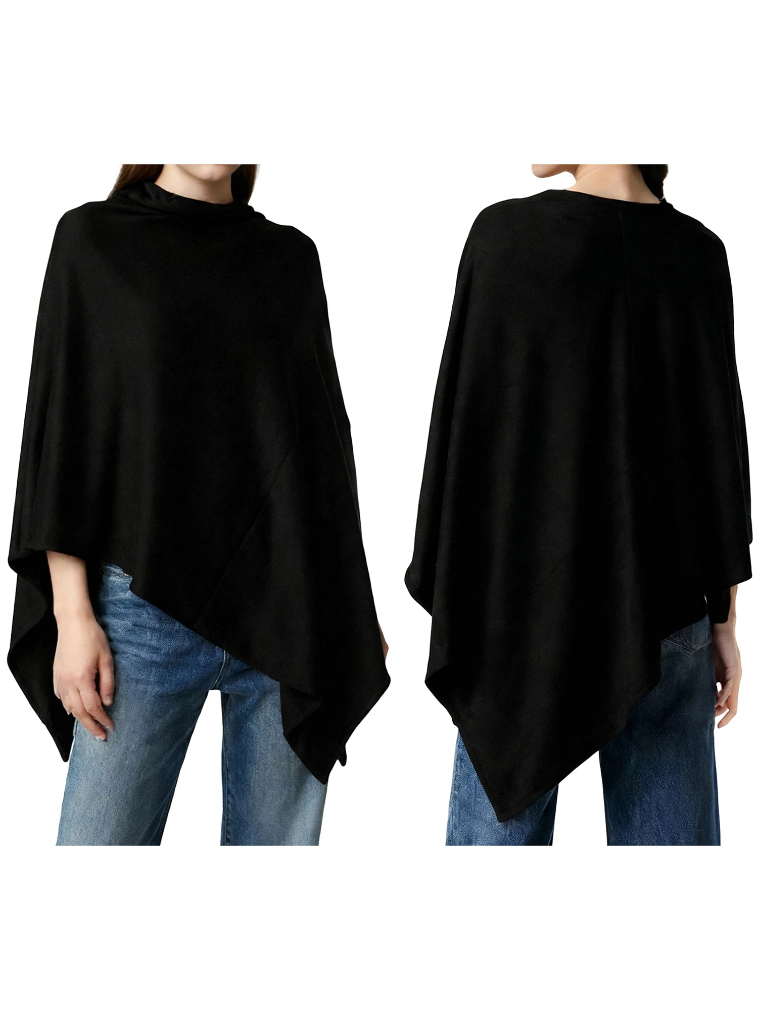 المرأة المتضخم الياقة المدورة سترة المعطف كيب متماسكة البلوز شال التفاف بلون غير المتكافئة معطف فوقي