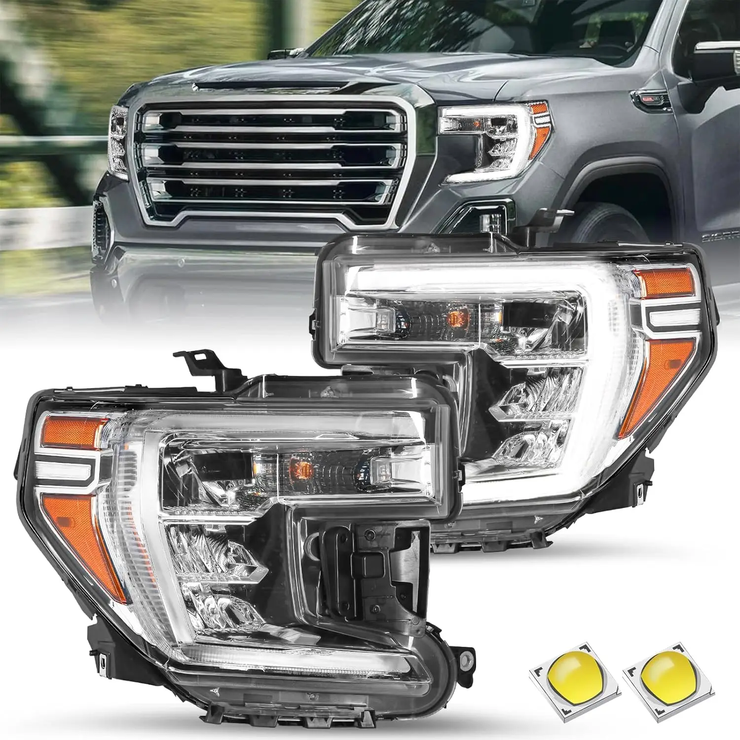 

Fits for 2019 2020 2021 GMC Sierra 1500 LED Headlights Halogen Turn Signal Model Headlight Assembly Replacement Factory Headlamp