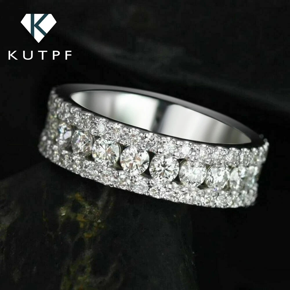 

3-рядные обручальные кольца с муассанитом и бриллиантами круглой огранки для женщин, обручальное кольцо Half Eternity S925, посеребренное ювелирное изделие из желтого/белого золота 18 карат