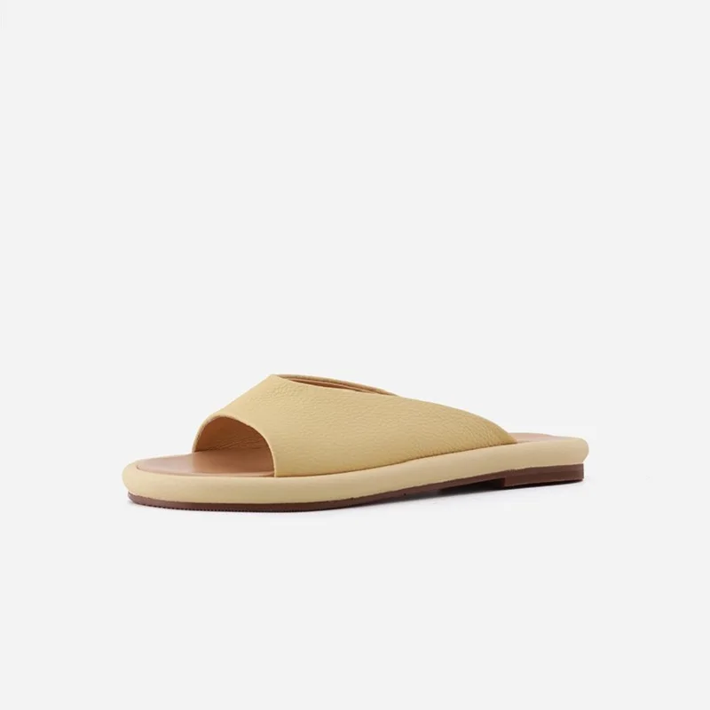 Women's Beach Shoes Square Open Toe Sandals Split Leather Flat-Bottomed Casual Sandals And Slippers Women's Slippers Outer Wear image 3