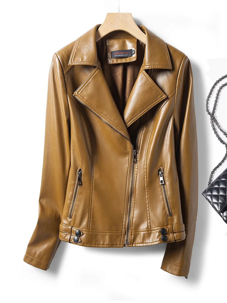 

Кожаная байкерская куртка из натуральной овчины для женщин, укороченная, приталенная, модная, весенне-осенняя верхняя одежда на молнии