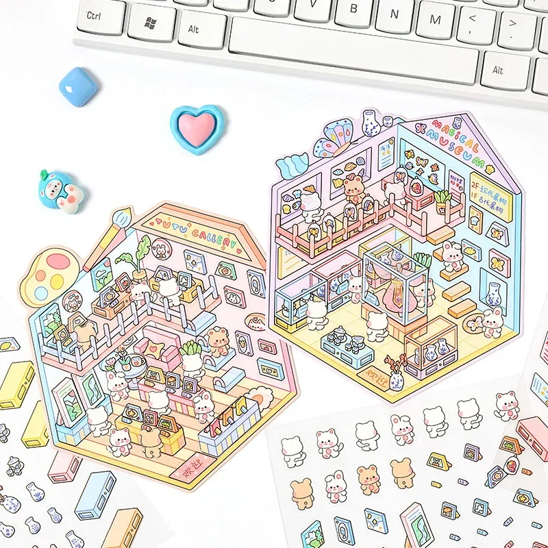 Popularne miejsca Zoo nauka akwarium seria 3D naklejki z dekoracjami Cute Cartoon album do scrapbookingu DIY miniaturowe naklejki plakaty