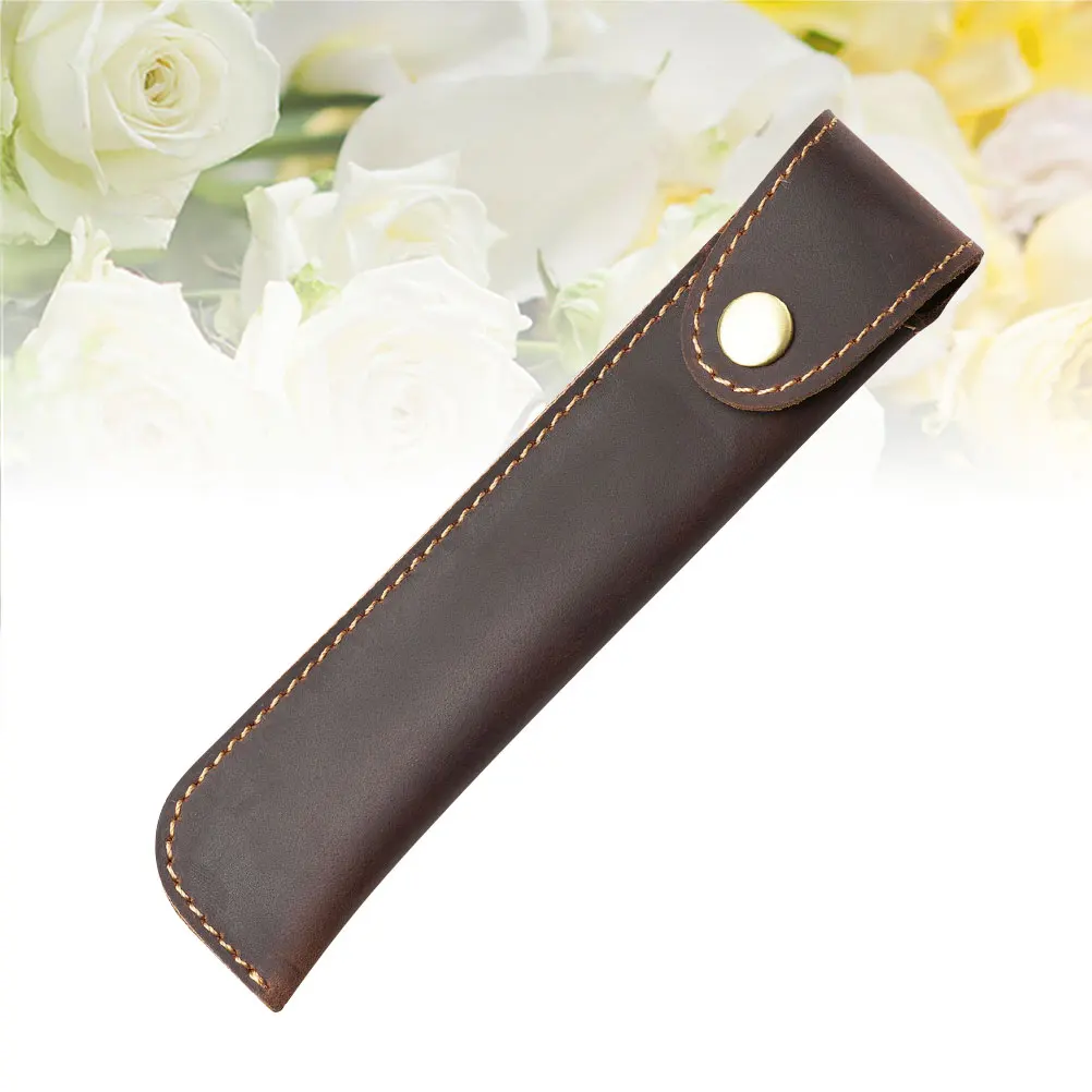 

Retro Handmade Pen Pouch Holder Single Pencil Bag Case Snap Button Fountain Ballpoint Pen Coffee