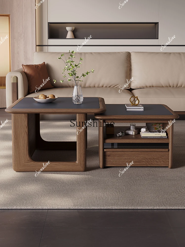 

Solid wood coffee table living room home modern new Chinese style size combination square tea integrated rock slab kung fuP