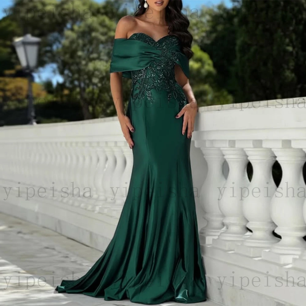 Индивидуальные милые вечерние платья русалки со складками и открытыми плечами, драпированные кружевные аппликации, длинное платье для выпускного вечера с открытой спиной