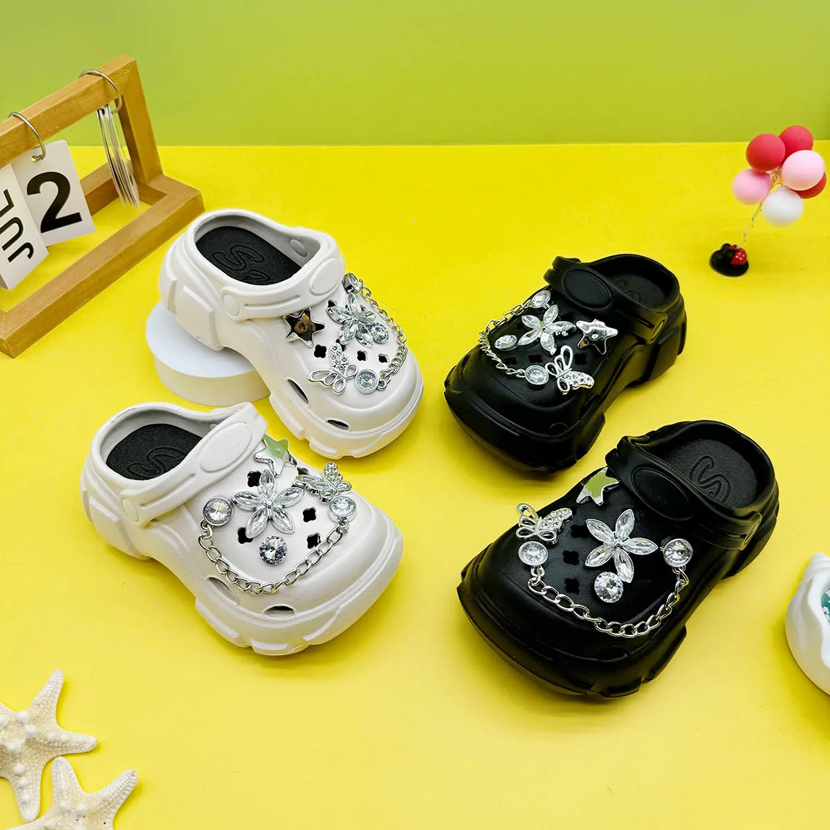 

New Fashionable Versatile Cartoon Hollow Crystal Butterfly Clogs with Soft Non-Slip Soles, Closed-Toe Sandals for Boys and Girls, Model 606