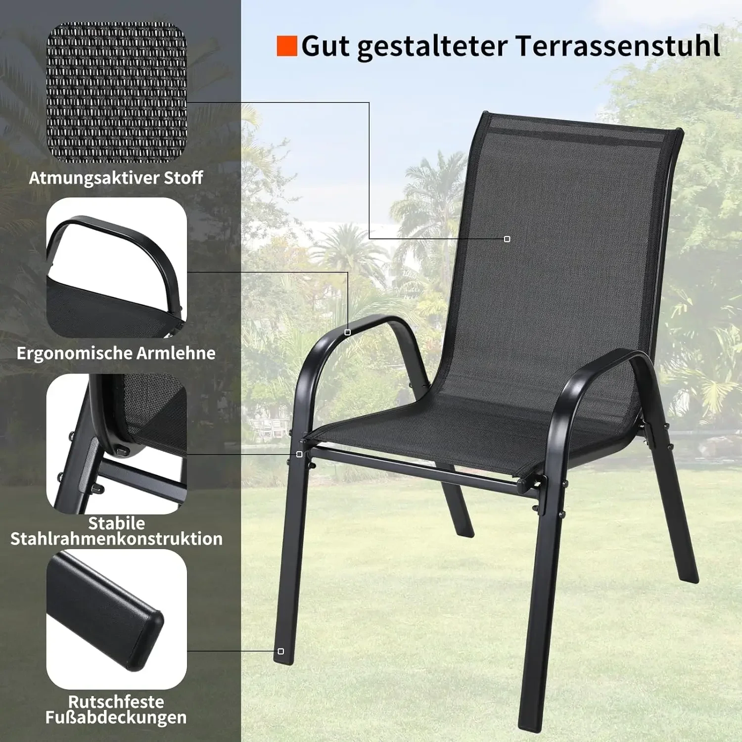 4PCS Garden Chairs Steel-iron+Teslin Fabric Folding High Back Balcony Chair Camping Chair Outdoor Seating Group Load 150kg image 4