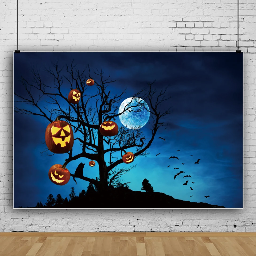 Halloween Backdrops for Photography Moon Pumpkin Night Party Scene Photography Backgrounds Photocall for Photo Studio Props