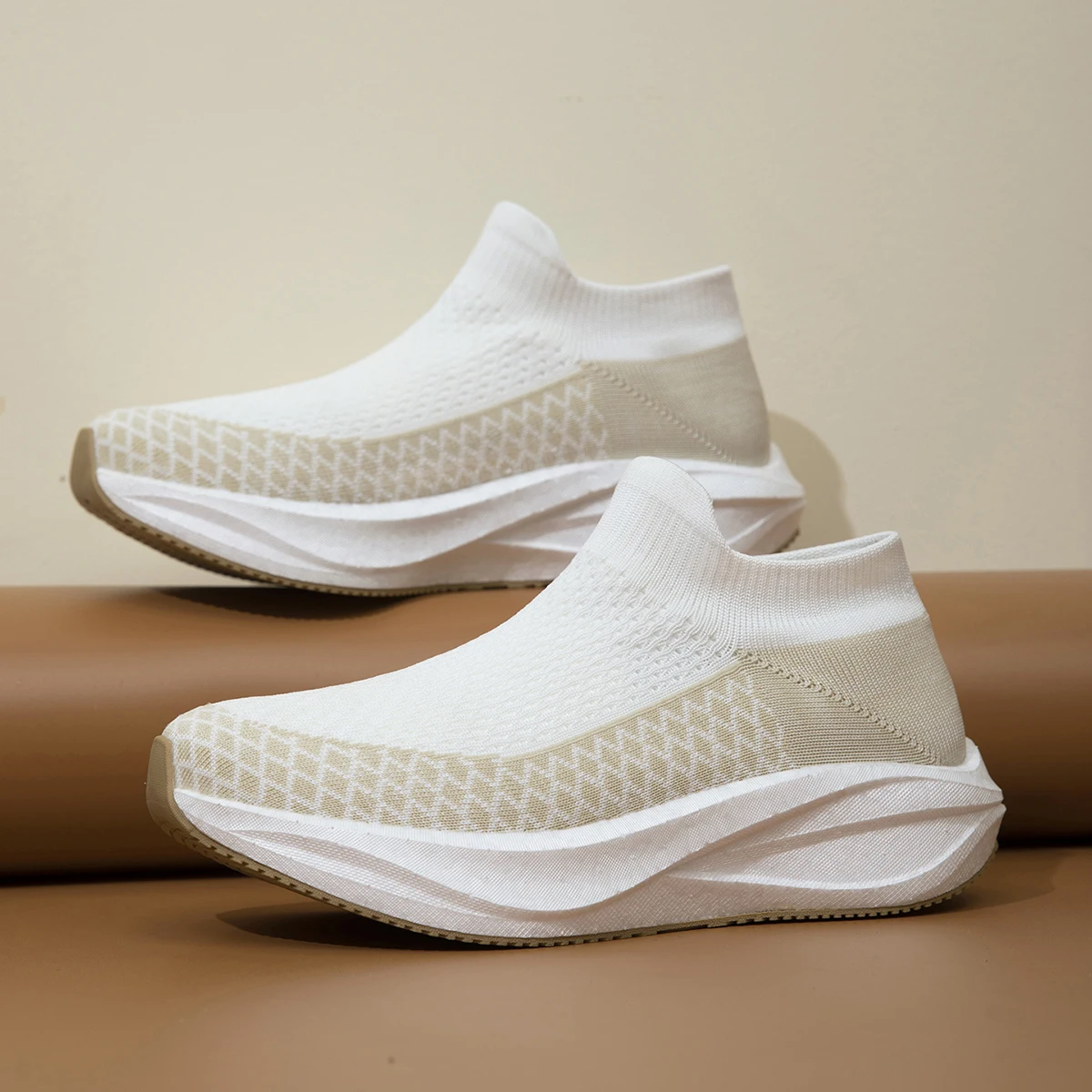 Unisex Real Boost Thick Sole Sock Sneakers Stretch Knit Breathable Plus Size Shock Absorbing Sport Running  Shoes For Men Women