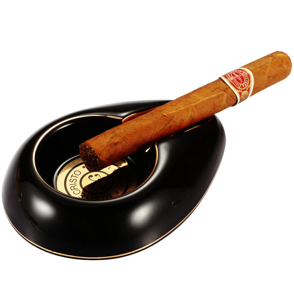 Portable Ceramic Cigar Ashtray Large Diameter Flue Single Tube Ash Tray Oval Holder Smoking Accessories with Gift Box