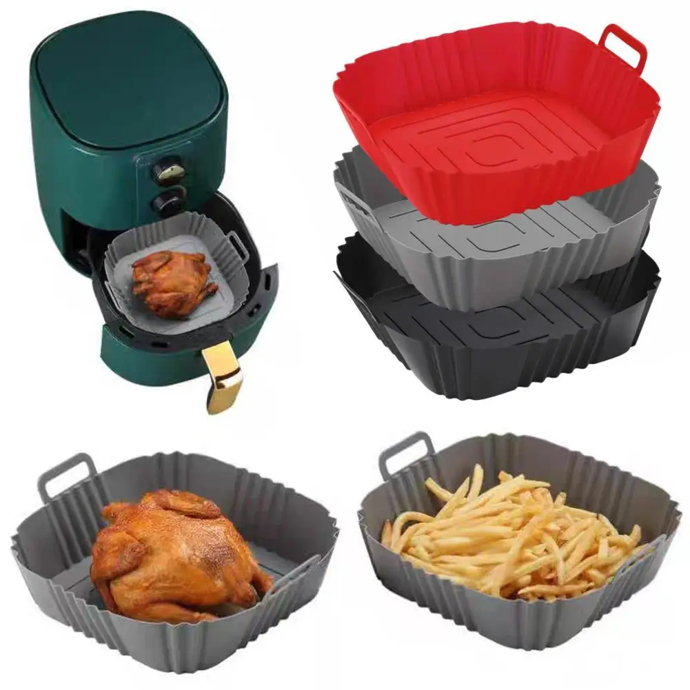 Bandeja de silicona para freidora de aire, bandeja de silicona para hornear, olla de silicona, almohadilla de silicona para freidora de aire, lavable, multiusos
