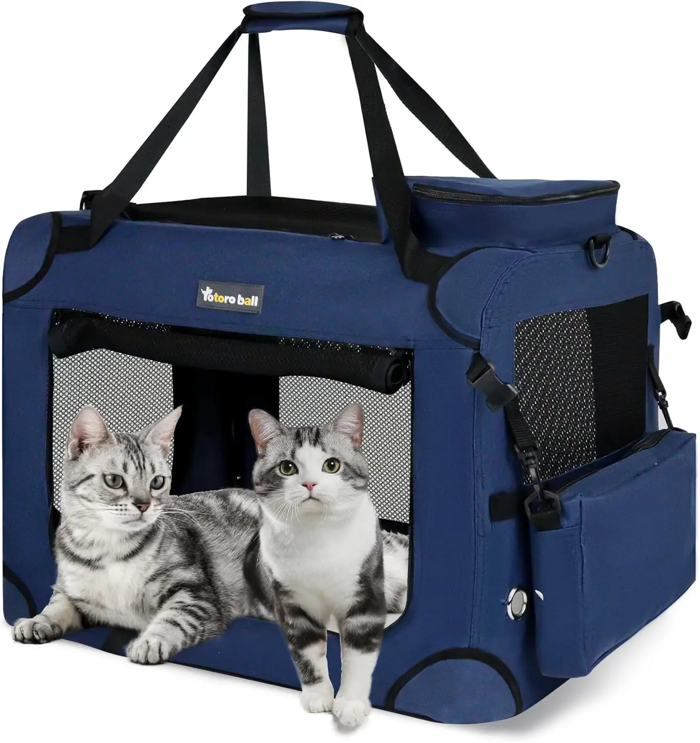 

Extra Large Collapsible Cat Carrier for 2 Cats, Portable Pet Crate with Water Bottle Slot for Travel, Blue