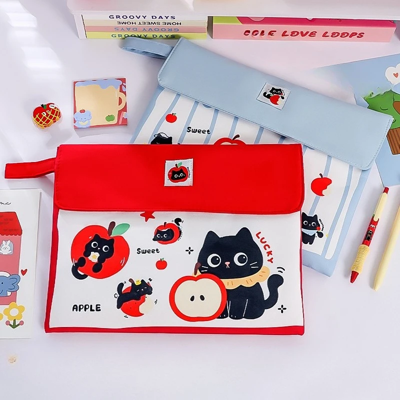 

New Cute Apple Cat File Folder Organizer Multi-functional Large Capacity Portable Handheld Document Test Paper Storage Bag