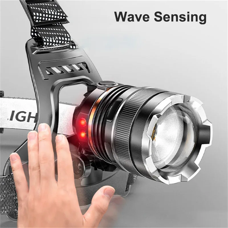 XHP50 LED Sensor farol impermeável Head-mounted Head luz poderosa recarregável cabeça lanterna para acampamento de pesca ao ar livre